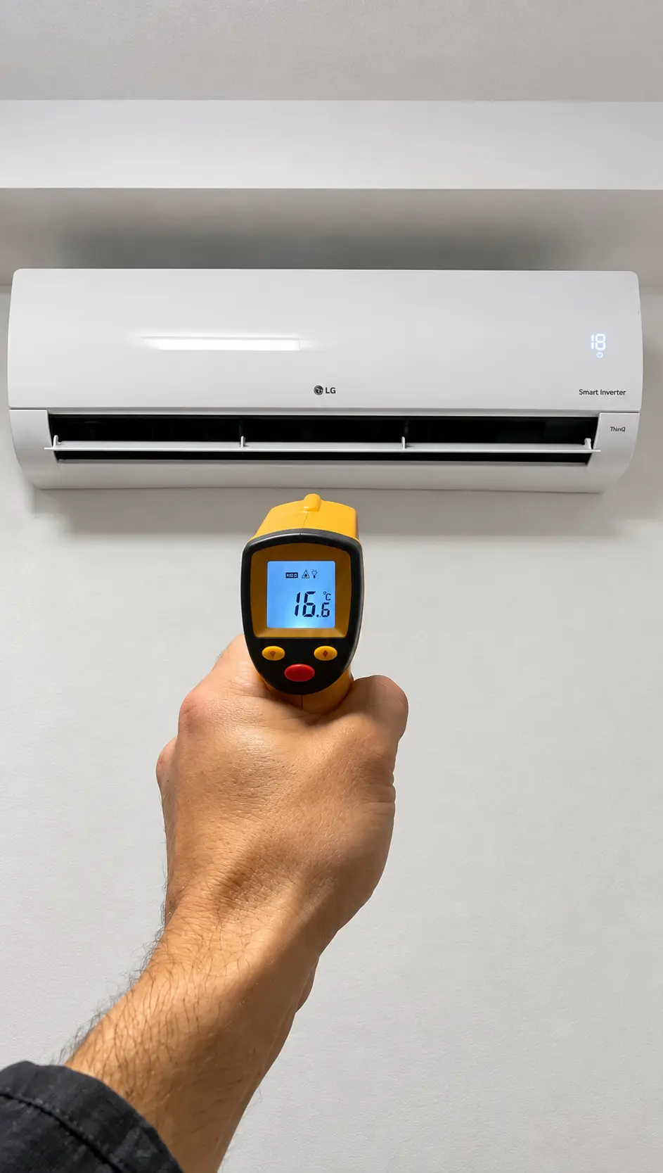 Teste de temperatura após manutenção em ar-condicionado LG